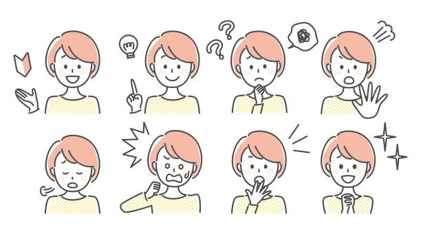 simple illustration of lady with many facial expressions simple illustration of lady with many facial expressions sighing stock illustrations