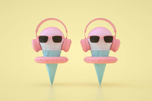 istock Ice cream cone with headphones, Minimal Surreal Summer Concept, 3D Abstract Background 1317734335