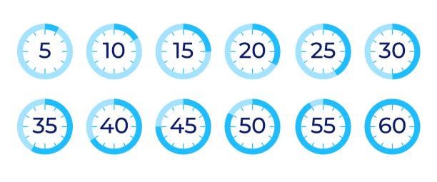 ClockArrow24 Blue timer set. Countdown template five minutes stock illustrations