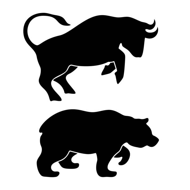 ilustraciones, imágenes clip art, dibujos animados e iconos de stock de siluetas de toro y oso - taurus