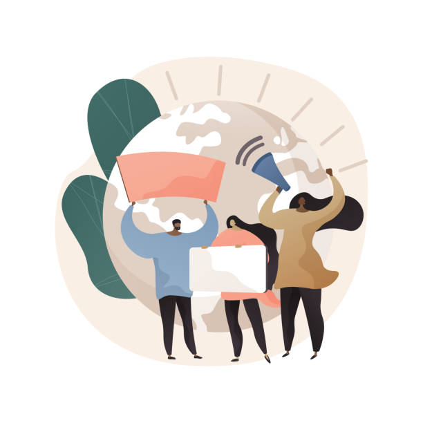 Ecology activists vector concept metaphor Save planet idea. Group of ecological protestors. Environmental demonstration, ecology protection, eco protest. People with placards protesting. Vector isolated concept metaphor illustration climate protest stock illustrations