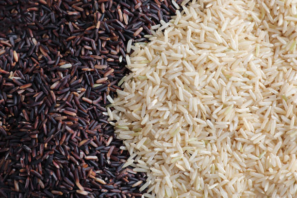 istock Organic raw brown rice and riceberry rice in close up 1317742721