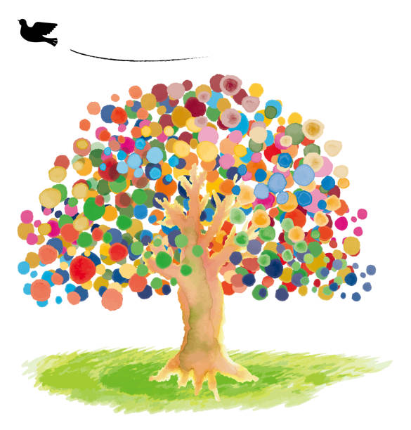 ilustraciones, imágenes clip art, dibujos animados e iconos de stock de imagen de desarrollo sostenible árbol acuarela - symbiotic relationship illustrations