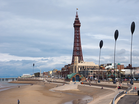 Blackpool, Uk - Circa June 2016: Blackpool Pleasure Beach resort and Blackpool Tower on the Fylde coast in Lancashire