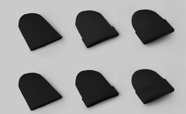istock Mockup of black winter beanie isolated on background. Set 1317746879
