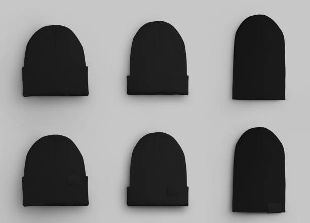 istock Mockup of black winter beanie isolated on background. Set 1317746885