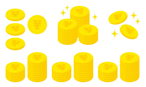 ilustrações, clipart, desenhos animados e ícones de conjunto de ilustrações de moedas com o símbolo iene - moeda japonesa todas moedas asiaticas