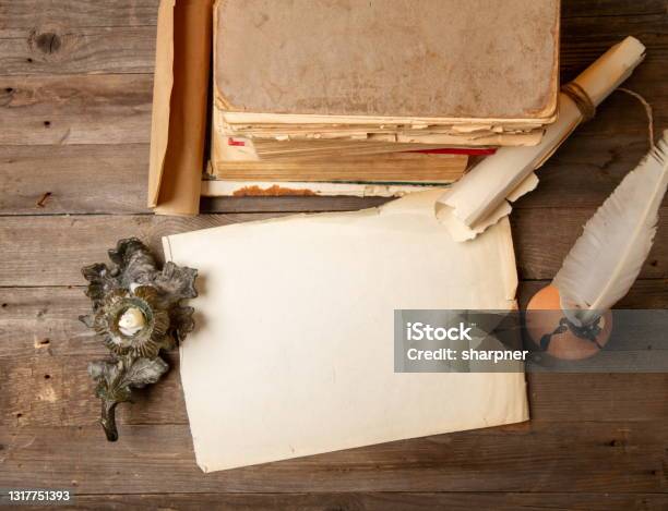 Old Poetry Background Stock Photo - Download Image Now - Desk, Ink Well, Journalist