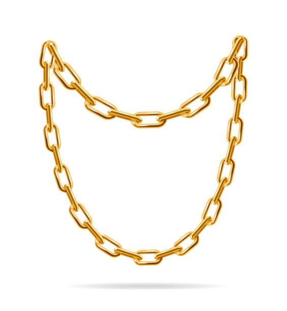 illustrazioni stock, clip art, cartoni animati e icone di tendenza di realistico set dettagliato di catene d'oro 3d. vettore - gold necklace