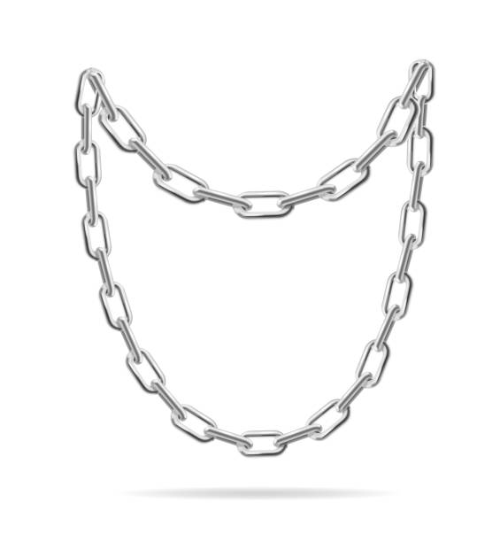 Realistic Detailed 3d Silver Chain Set. Vector Realistic Detailed 3d Silver Chain Set Concept of Protection and Power. Vector illustration of Necklace Metallic Steel Chains chain stock illustrations