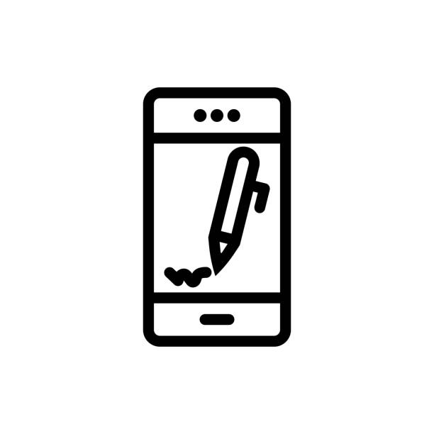 digitale signatur-symbol. smart phone bildschirm auf digital signature concept linie design. bestandsabbildung - phone card stock-grafiken, -clipart, -cartoons und -symbole