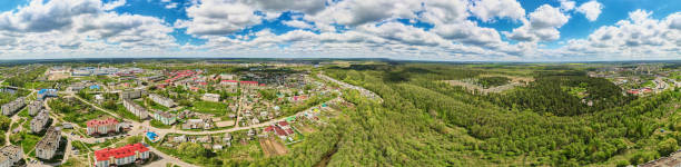 istock Dobrush, Belarus, panorama.Aerial view of small town 1317757673