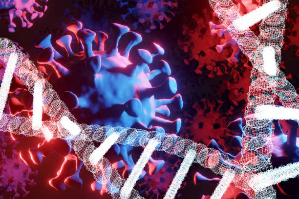 istock virus Covid-19, or coronavirus and DNA 3D rendering graphic background microscope virus close up for flu outbreak with influenza as global dangerous flu strain cases as a pandemic concept 1317757902