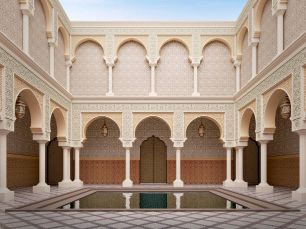 istock Arabic,Islamic style courtyard,patio with pond.3drendering 1317759106