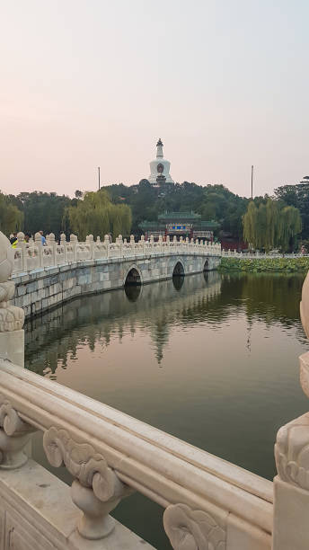 istock Beijing - A panoramic view on a small lake in Beihai Park, Beijing, China. There is a white Beihai Pagoda on the hill 1317759606