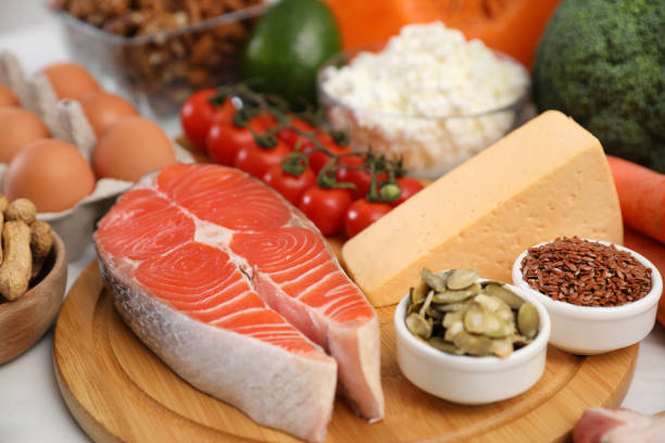 istock Composition with healthy food on white table. Keto diet 1317760257