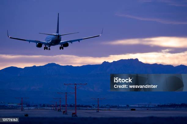 Arriving At Dusk Stock Photo - Download Image Now - Air Vehicle, Airplane, Approaching