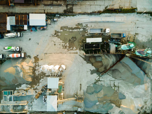 istock Cement  Factory. Sand Processing Plant. Industrial Concrete. Aerial Drone Top Down View 1317766649