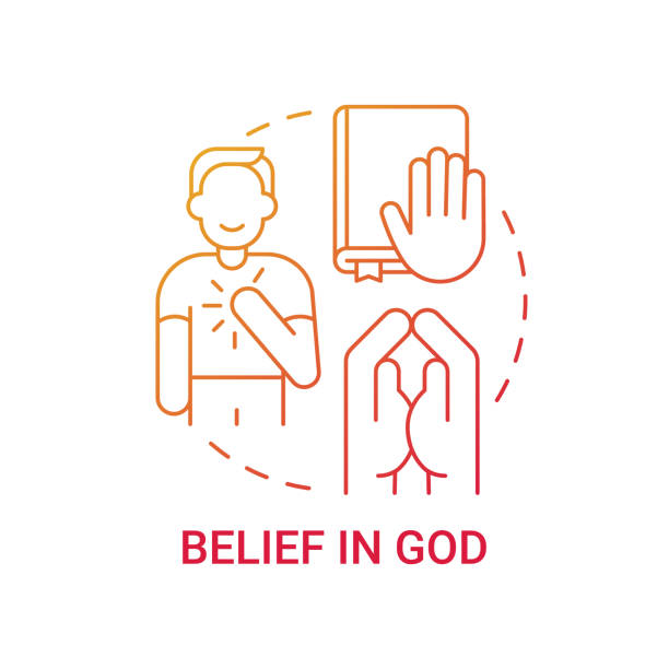 Belief in God concept icon Belief in God concept icon. Personal value idea thin line illustration. God grace and love. Christian value. Stable long-lasting belief. Progress for mankind. Vector isolated outline RGB color drawing religiosity stock illustrations