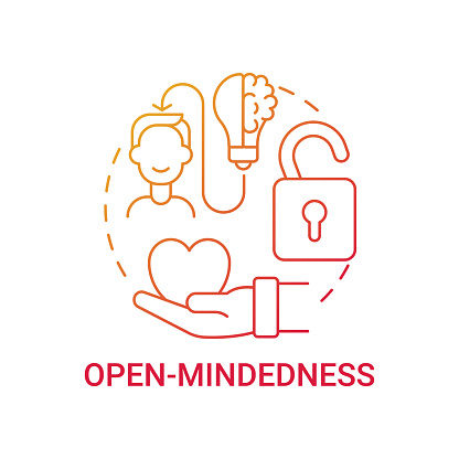 Open-mindedness concept icon. Personal value idea thin line illustration. Open-minded person. Curiosity, awareness development. Cognitive strength. Vector isolated outline RGB color drawing