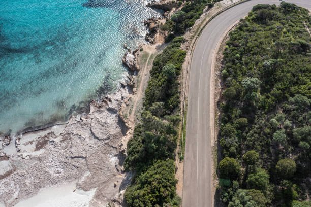 istock Drone view of coastline and road in Sardinia 1317767664