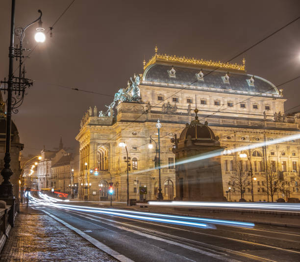 istock Night shot of Prague with Vltava river 1317769337
