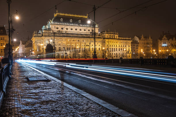 istock Night shot of Prague with Vltava river 1317769339