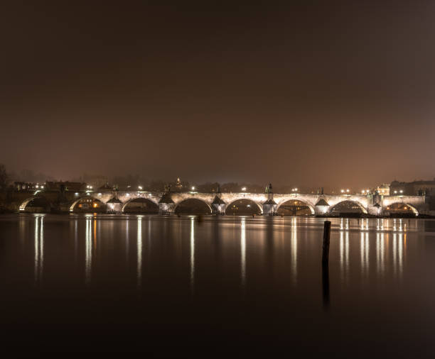 istock Night shot of Prague with Vltava river 1317769373