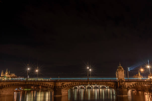 istock Night shot of Prague with Vltava river 1317769454