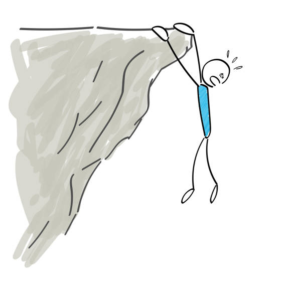 Stickman hanging on a cliff Stickman hanging on a cliff edgy drawings stock illustrations