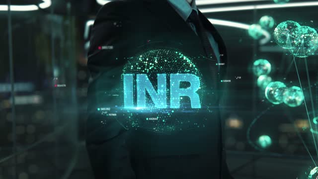 Businessman with INR hologram concept