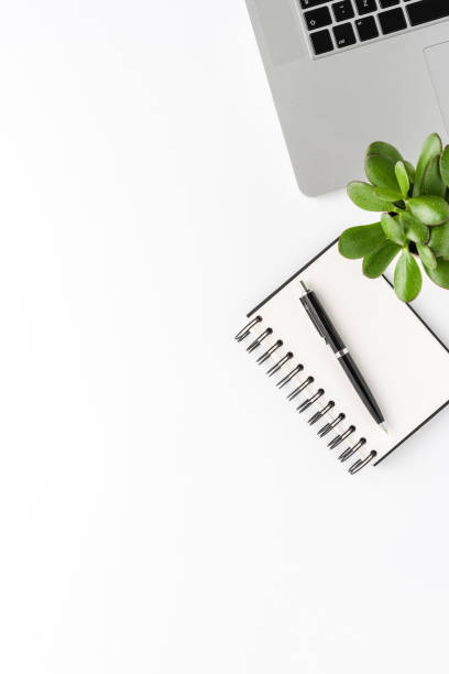 istock Office desktop with laptop and business accessories. Elegant workspace 1317774196