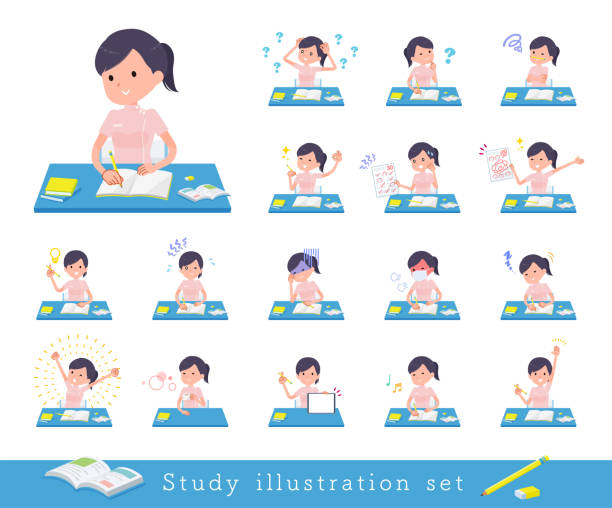 illustrations, cliparts, dessins animés et icônes de personnel médical de type plat woman_study bureau - final examination ask