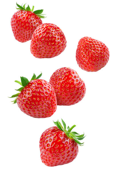 istock Strawberry isolated. Flying strawberries on white background. Falling strawberries on white. Side view. Full depth of field. 1317775183