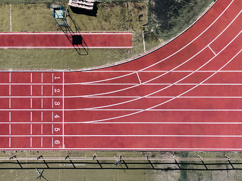 An athletism running track as seen from above