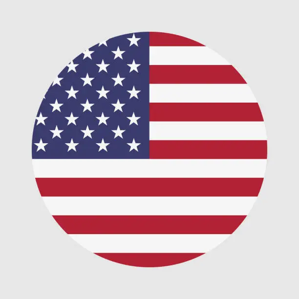 Vector illustration of Round flag of America country. America flag with button or badge.
