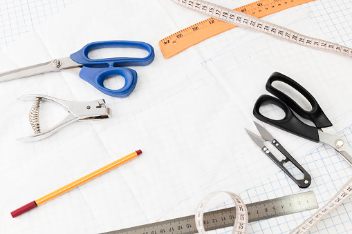 Seamstress tools on the cutting table