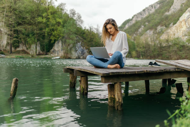 istock Young woman using laptop in nature 1317783945