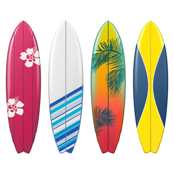 vector surfbrett icons set 2 - surfboard stock-grafiken, -clipart, -cartoons und -symbole