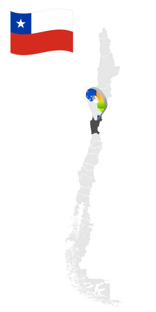 ilustrações, clipart, desenhos animados e ícones de localização da região de coquimbo no mapa chile. placa de localização 3d semelhante à bandeira de coquimbo. mapa de qualidade com províncias do chile para o seu design. eps10 - coquimbo region