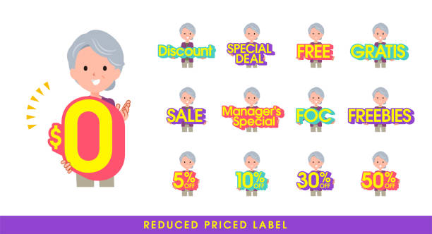 flache art lila kleidung grandma_reduced-pop-eng - off englisches wort stock-grafiken, -clipart, -cartoons und -symbole