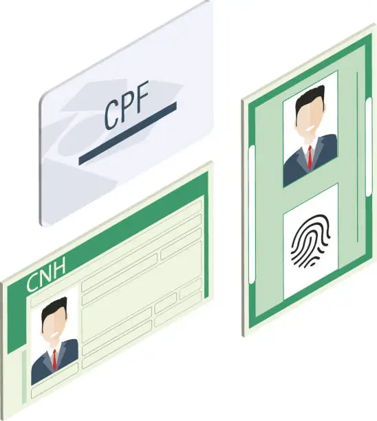Vector illustration of The official identity document of Brazil (RG), registration of individuals (CPF), National Driver's License (CNH)