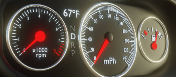 istock Close up on a dashboard in the car. Speedometer and moving. 3d rendering 1317790823