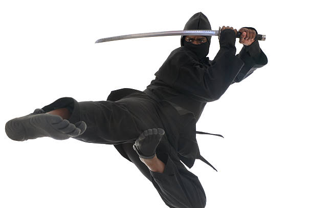 volare ninja - kicking tae kwon do martial arts flying foto e immagini stock