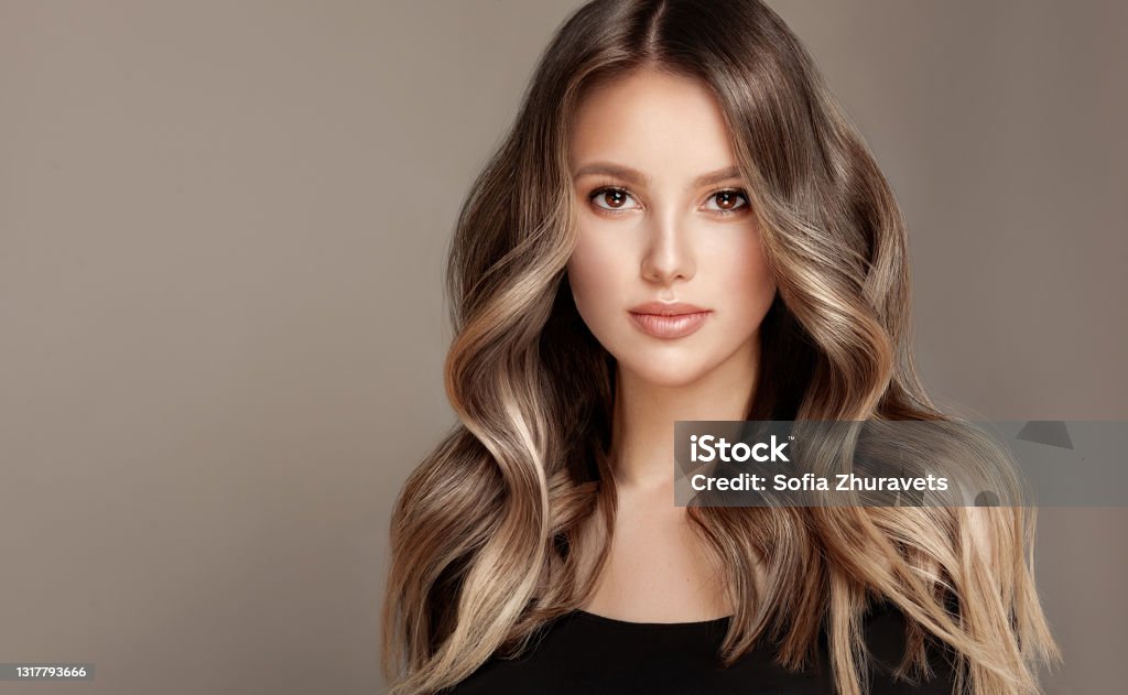 Young Brown Haired Beautiful Model With Wavy Dense Dyed Long Hair Excellent  Hair Waveshairdressing Art And Coloration Of Hair Stock Photo - Download  Image Now - iStock