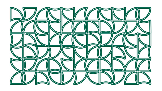 Curved shape rotated to form a decorative pattern.