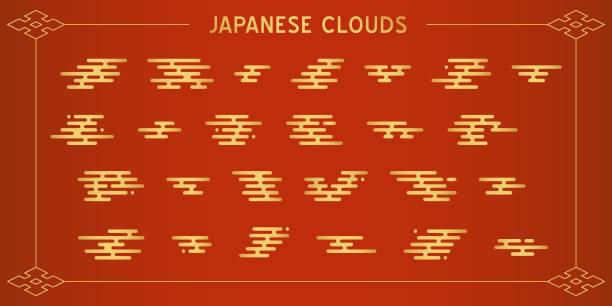 japanische wolken vektor isolierte elemente. orientalische stil geometrie einfache muster. - paper chinese culture wave pattern picture frame stock-grafiken, -clipart, -cartoons und -symbole