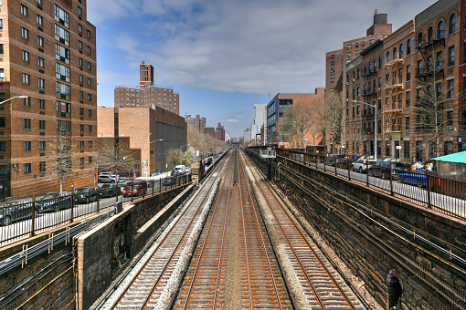 Metro-North Railway Line in Manhattan as they go from below to above ground at East 97th Street in New York City.