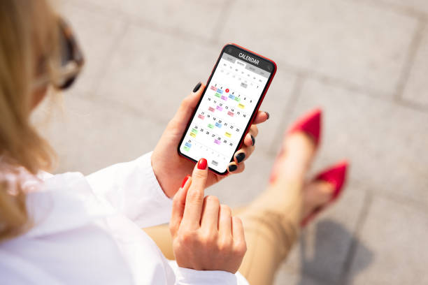 istock Woman schedule her time by using calendar app on mobile phone 1317797209