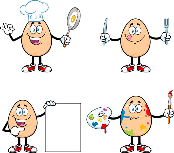 illustrazioni stock, clip art, cartoni animati e icone di tendenza di carattere mascotte cartone animato uovo. insieme vector collection - funny eggs